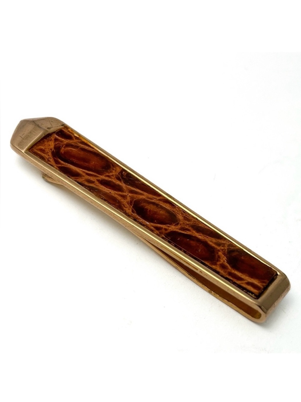 Mid Century Alligator Croc Leather Tie Clip ANSON Money Clip Vintage 1950’s